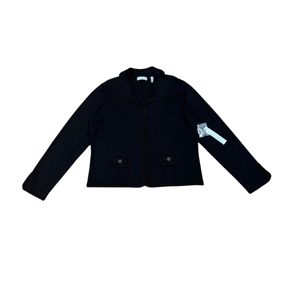 Kate‎ Hill Essentials Black Silk Blend Knit Cardigan Blazer Jacket XL NWT Work